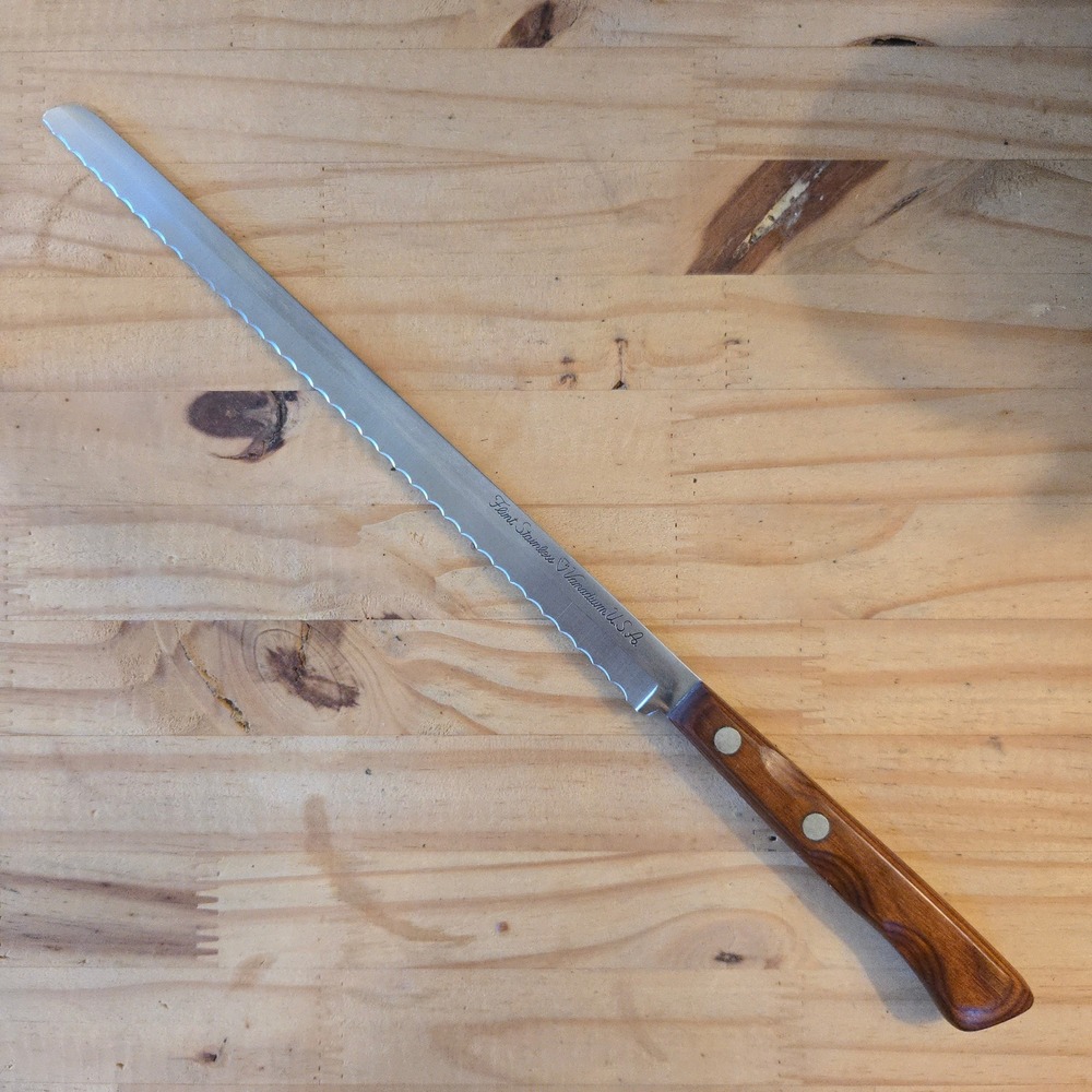 VTG Flint Stainless Vanadium Serrated Bread Knife 14" Brown Wood Handl Steel USA